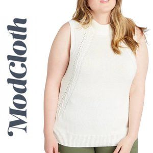 NEW ModCloth Mock Neck Knit Ivory Sleeveless Sweater Top
